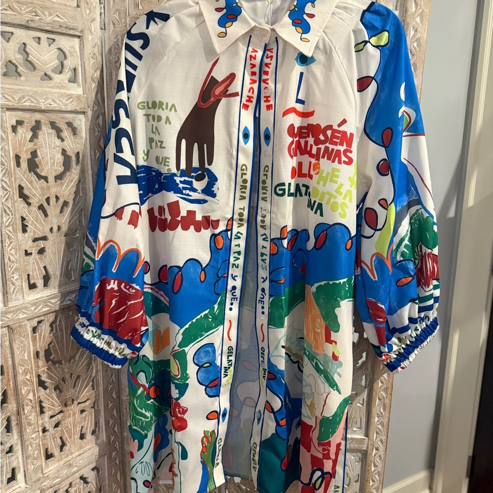 Colorful Graphic Print Shirt Dress